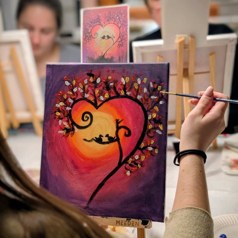 Paint party heart tree canvas painting